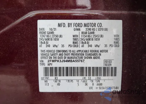 2021 Ford Edge Sel from USA, damaged, VIN 2FMPK3J94MBA55767